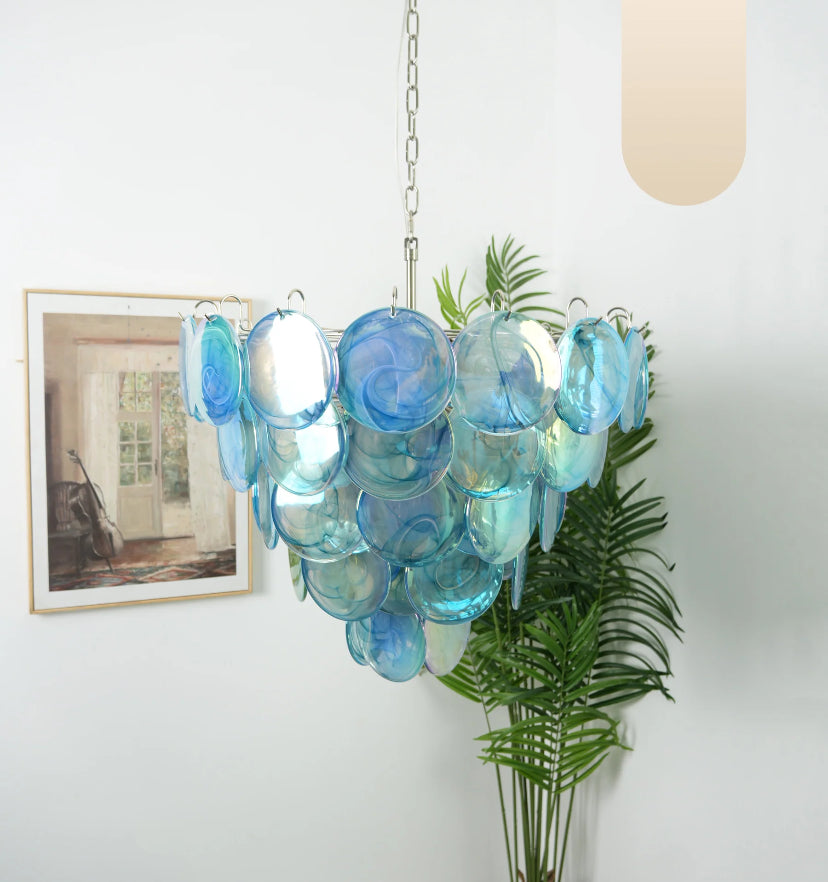 Blue Murano Disc Chandelier - Auraolight
