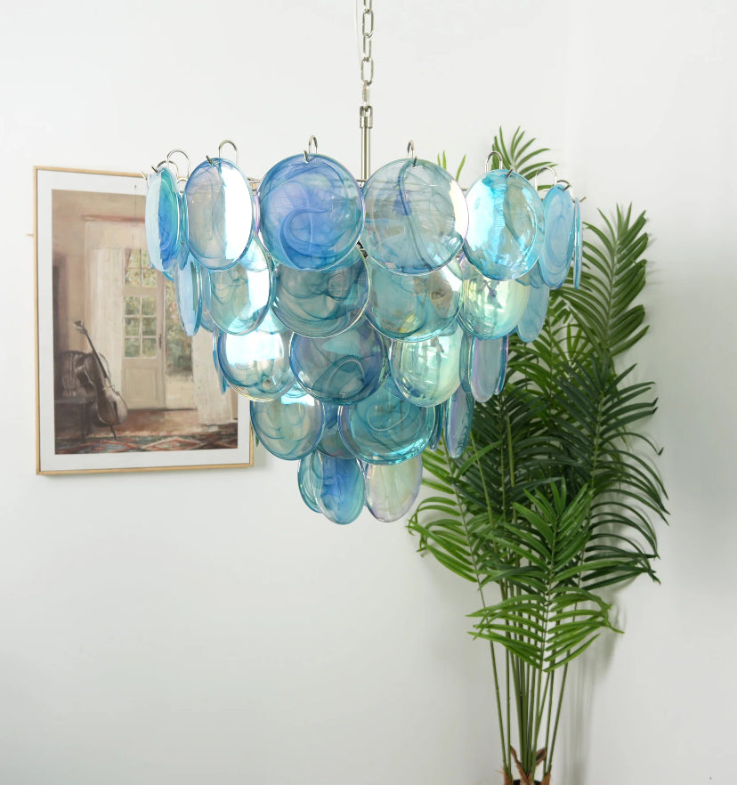 Blue Murano Disc Chandelier - Auraolight