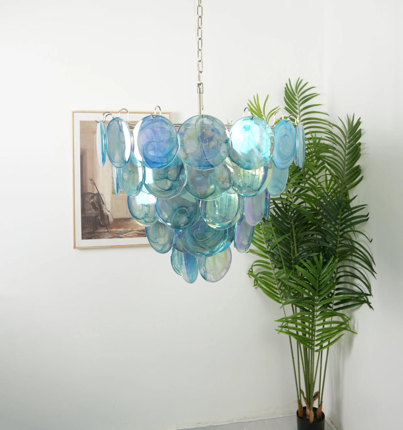 Blue Murano Disc Chandelier - Auraolight