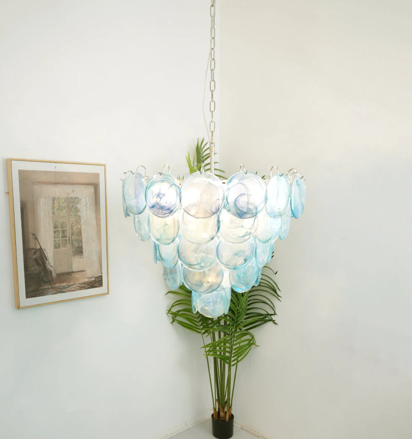Blue Murano Disc Chandelier - Auraolight