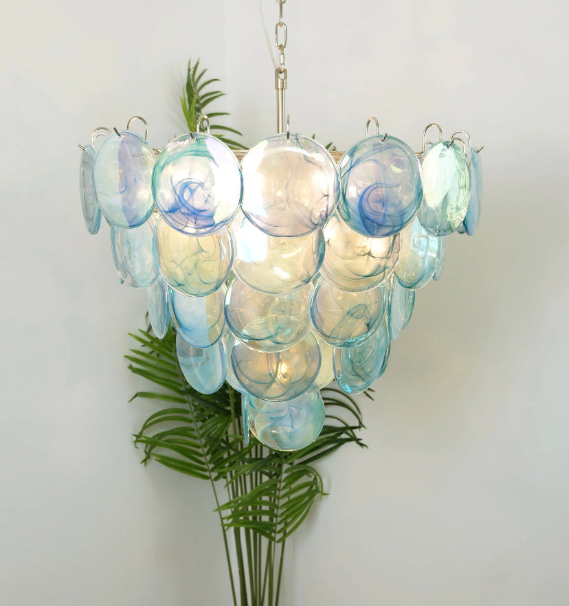 Blue Murano Disc Chandelier - Auraolight