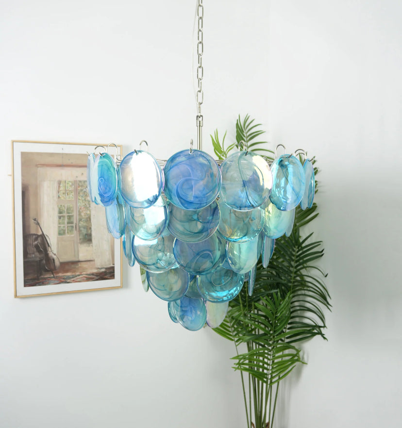 Blue Murano Disc Chandelier - Auraolight
