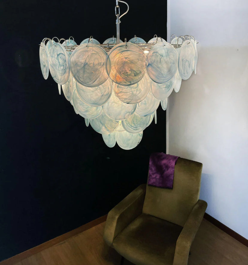 Blue Murano Disc Chandelier - Auraolight