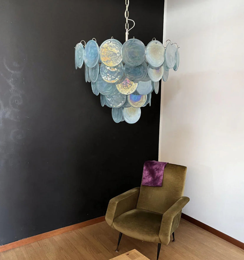 Blue Murano Disc Chandelier - Auraolight