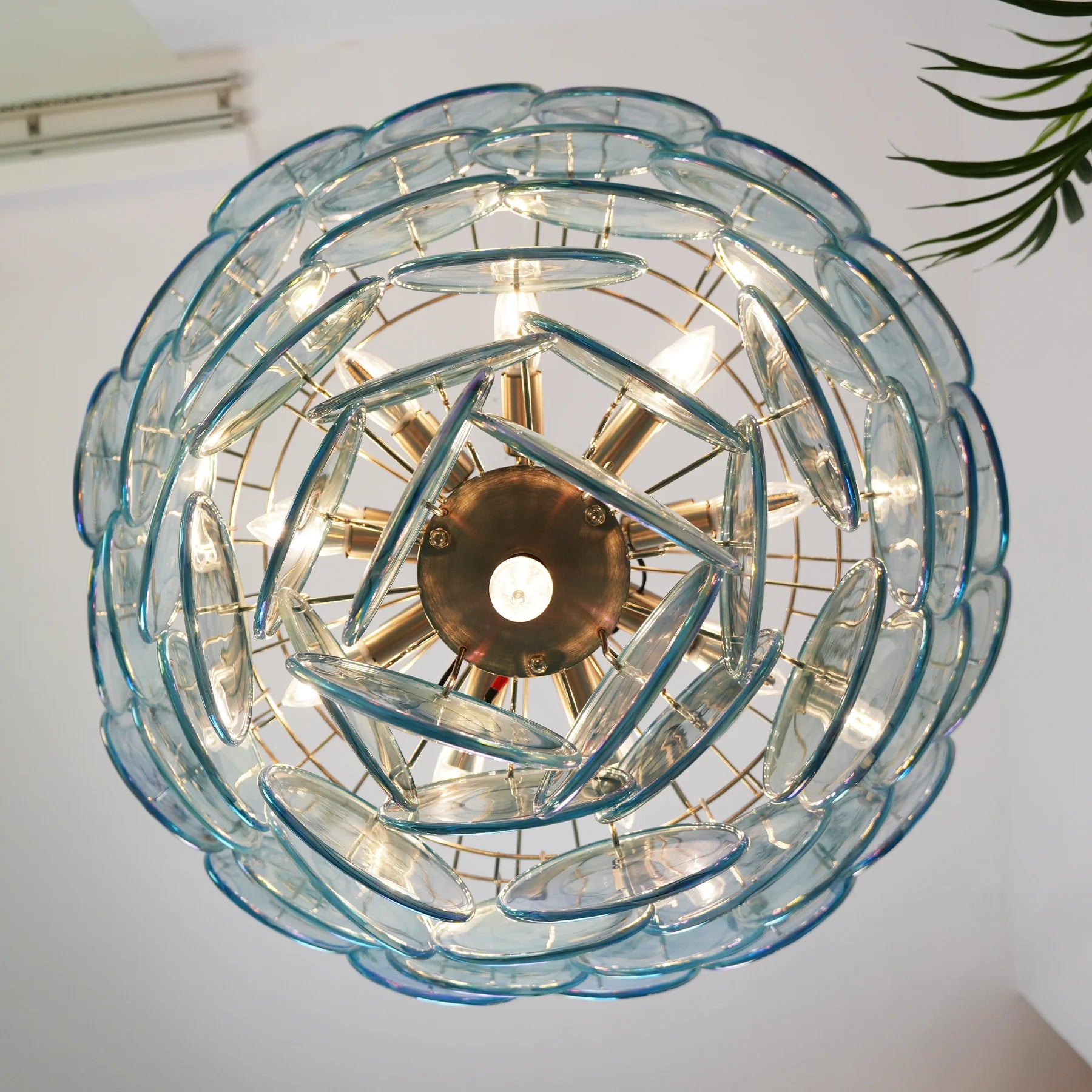 Blue Murano Disc Chandelier - Auraolight