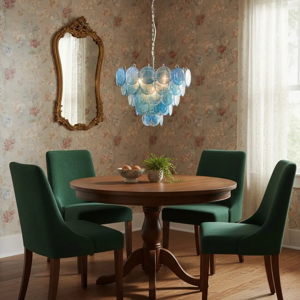Blue Murano Disc Chandelier - Auraolight