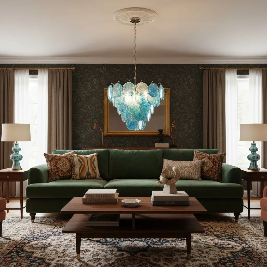 Blue Murano Disc Chandelier