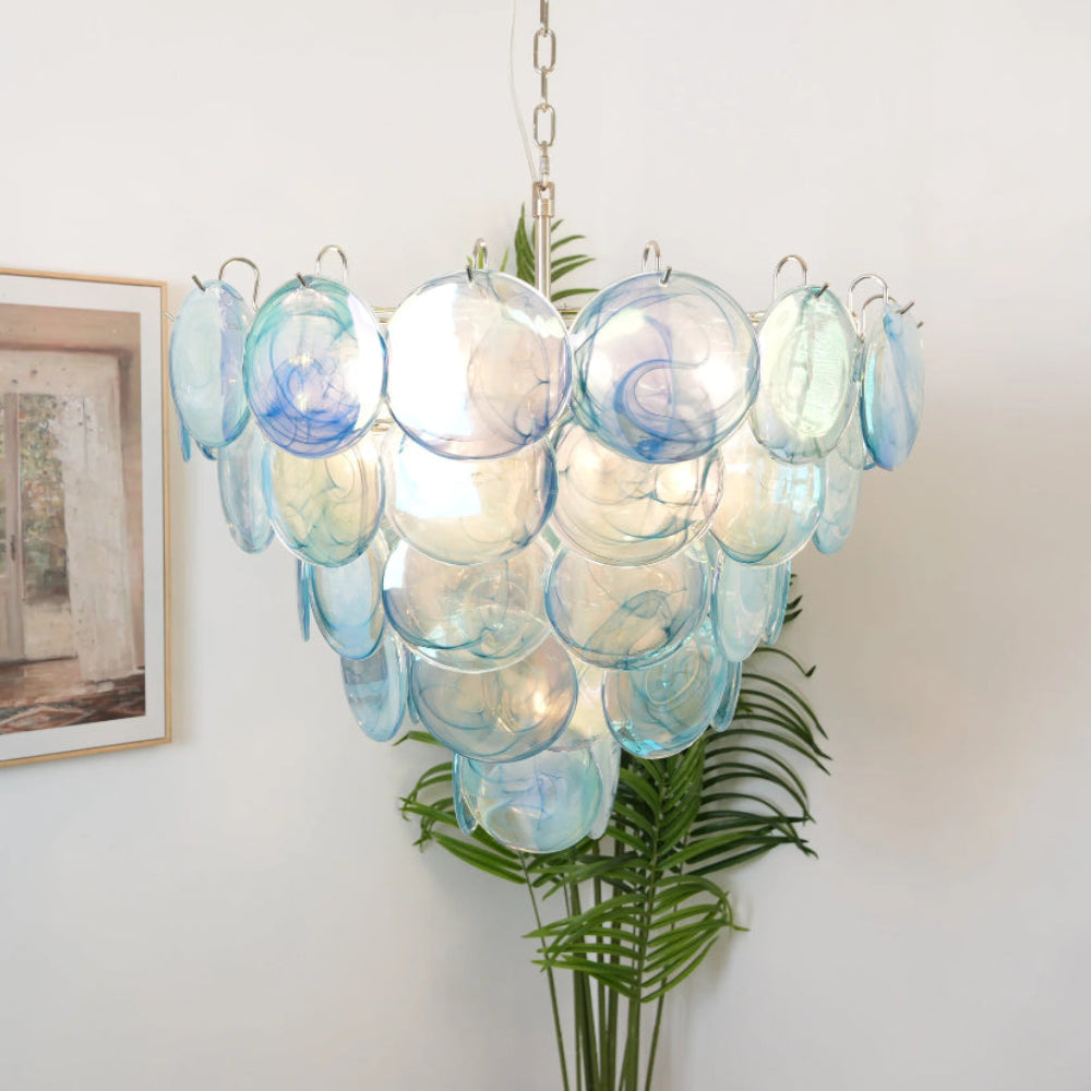Blue Murano Disc Chandelier - Auraolight