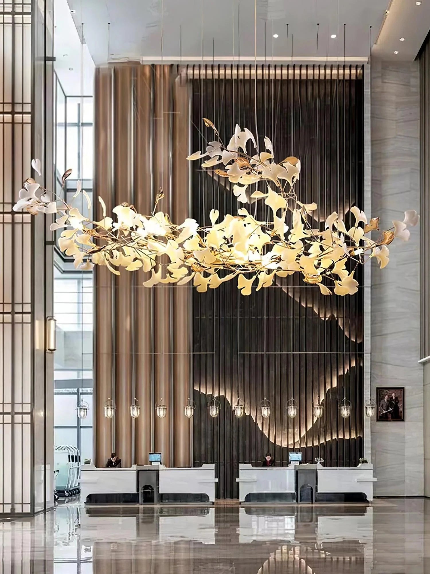Gingko Chandelier - Gold White Leaves Combination - Yiarolight