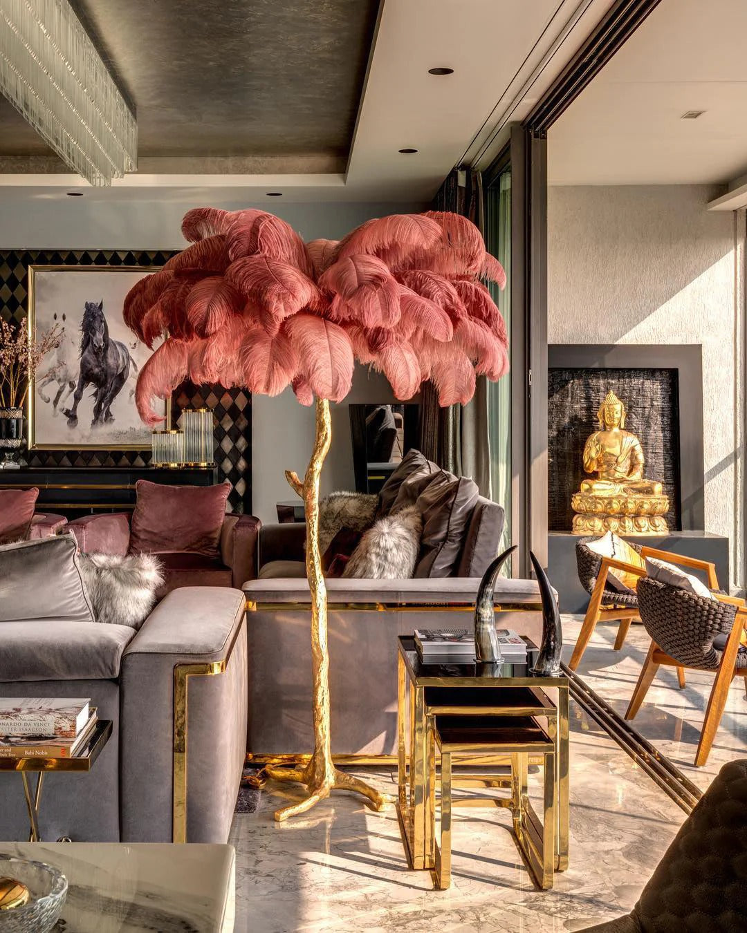 Ostrich Feather Brass Floor Lamp - Yiarolight