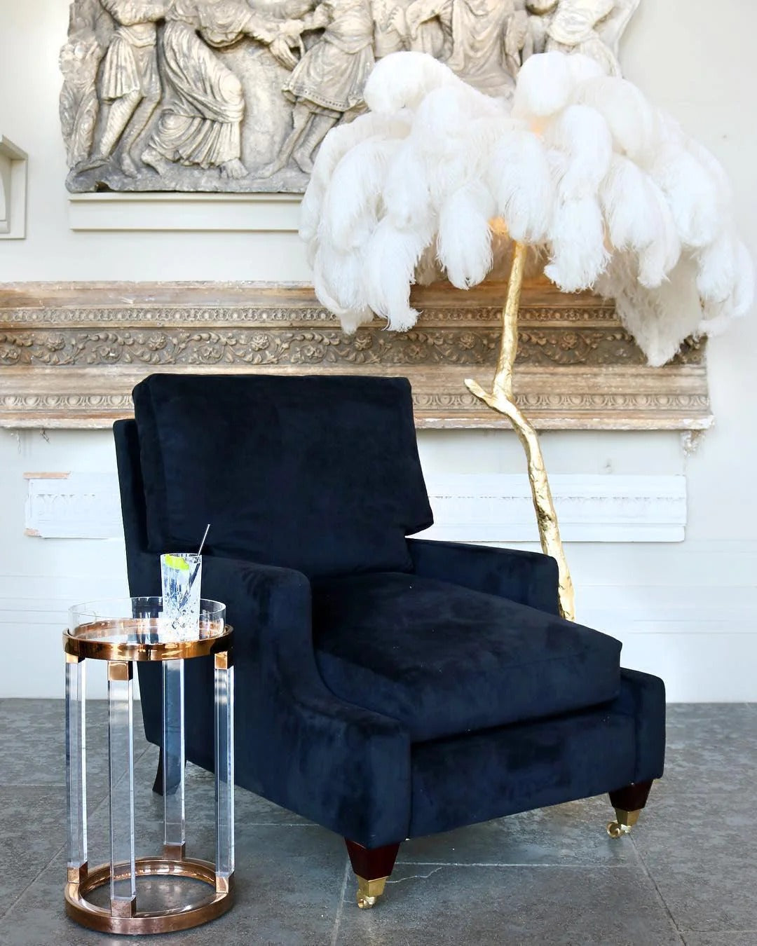 Ostrich Feather Brass Floor Lamp - Yiarolight