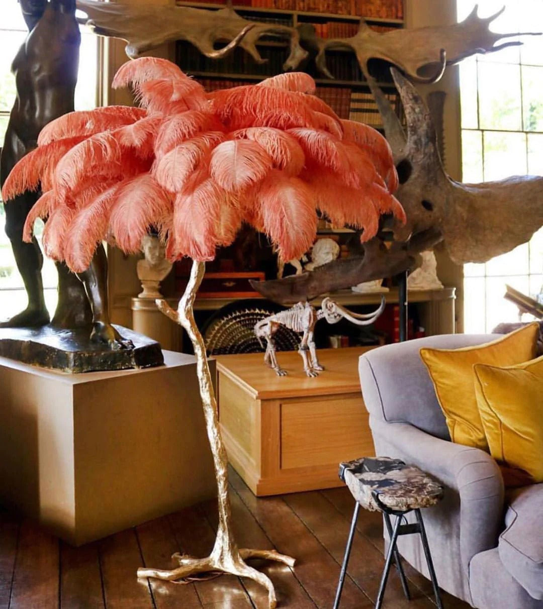 Ostrich Feather Brass Floor Lamp - Yiarolight