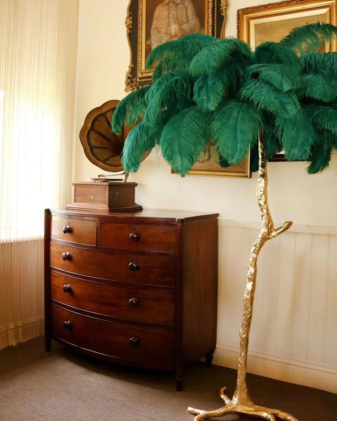 Ostrich Feather Brass Floor Lamp - Yiarolight