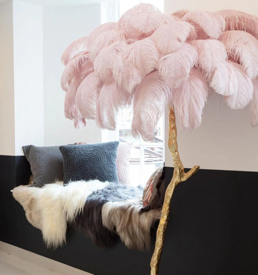 Ostrich Feather Brass Floor Lamp - Yiarolight