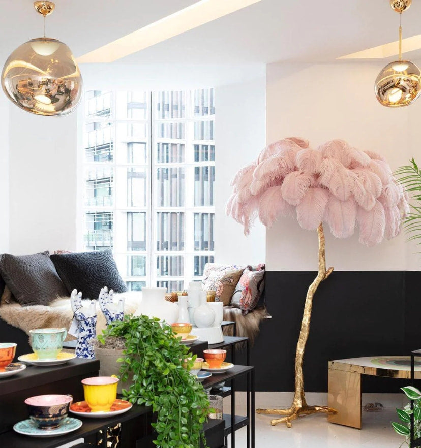 Ostrich Feather Brass Floor Lamp - Yiarolight