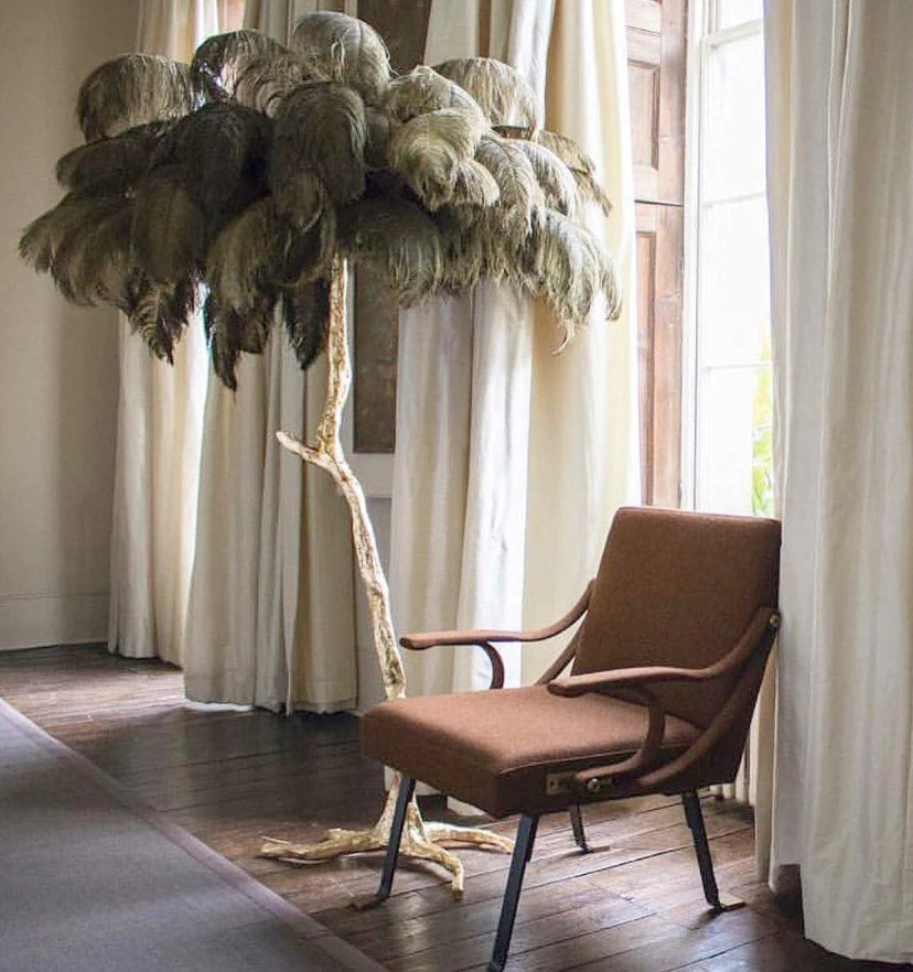 Ostrich Feather Brass Floor Lamp - Yiarolight