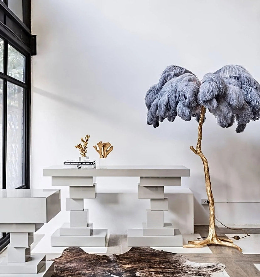 Ostrich Feather Brass Floor Lamp - Yiarolight