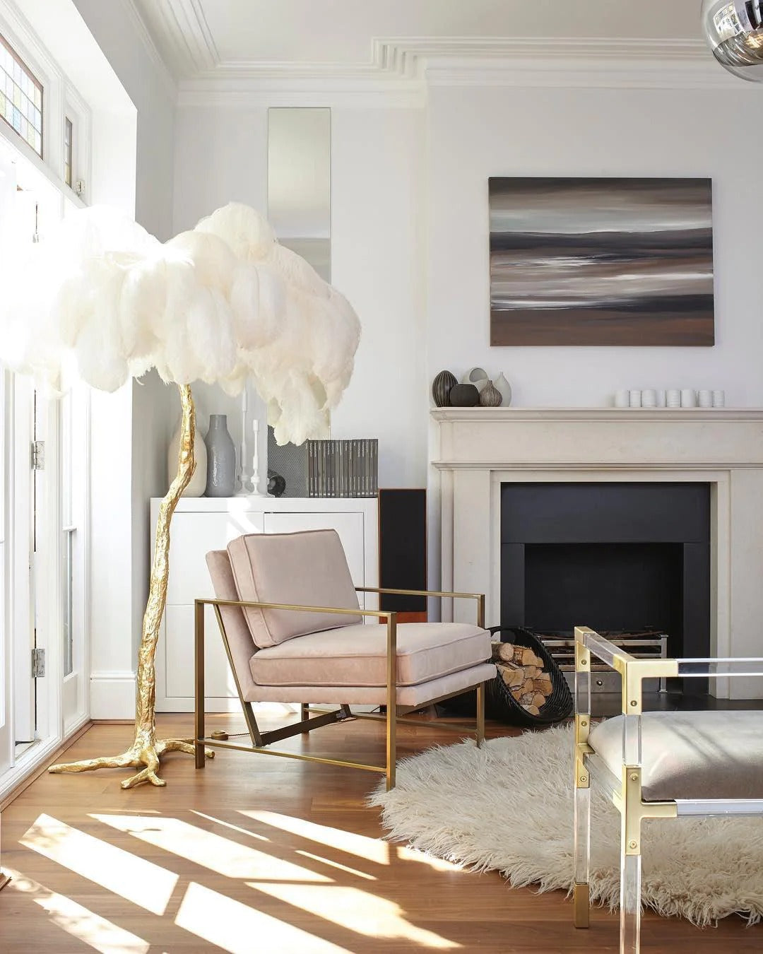 Ostrich Feather Brass Floor Lamp - Yiarolight
