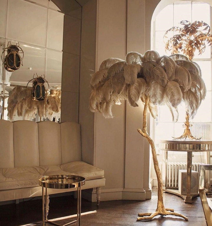 Ostrich Feather Brass Floor Lamp - Yiarolight
