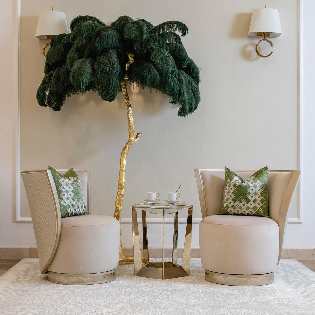 Ostrich Feather Brass Floor Lamp - Yiarolight