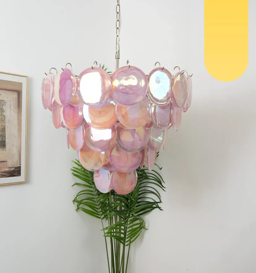 Pink Murano Disc Chandelier - Yiarolight