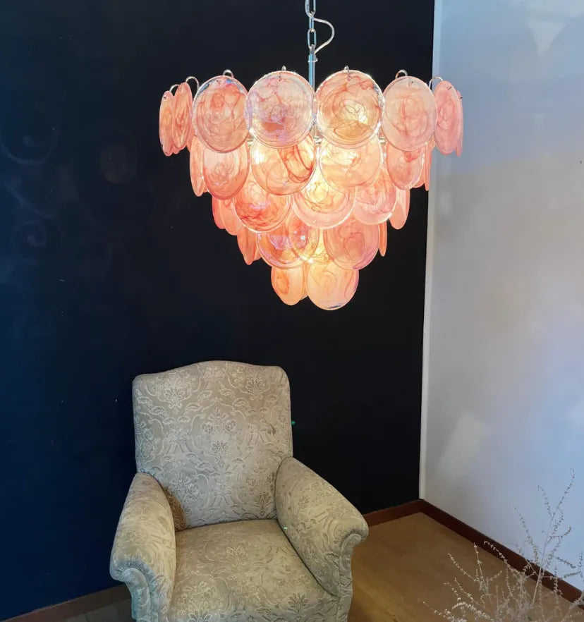 Pink Murano Disc Chandelier - Yiarolight
