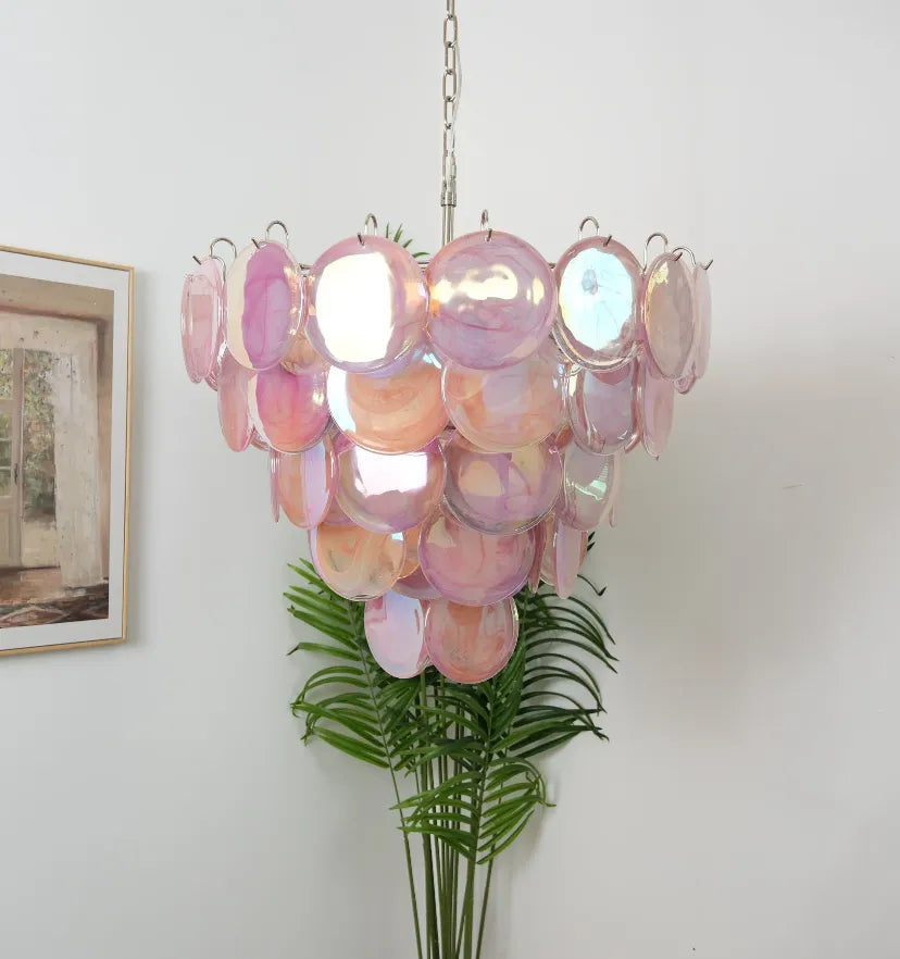 Pink Murano Disc Chandelier - Yiarolight