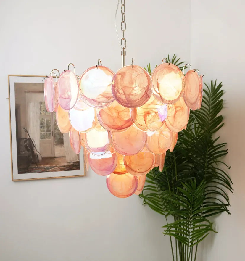 Pink Murano Disc Chandelier - Yiarolight