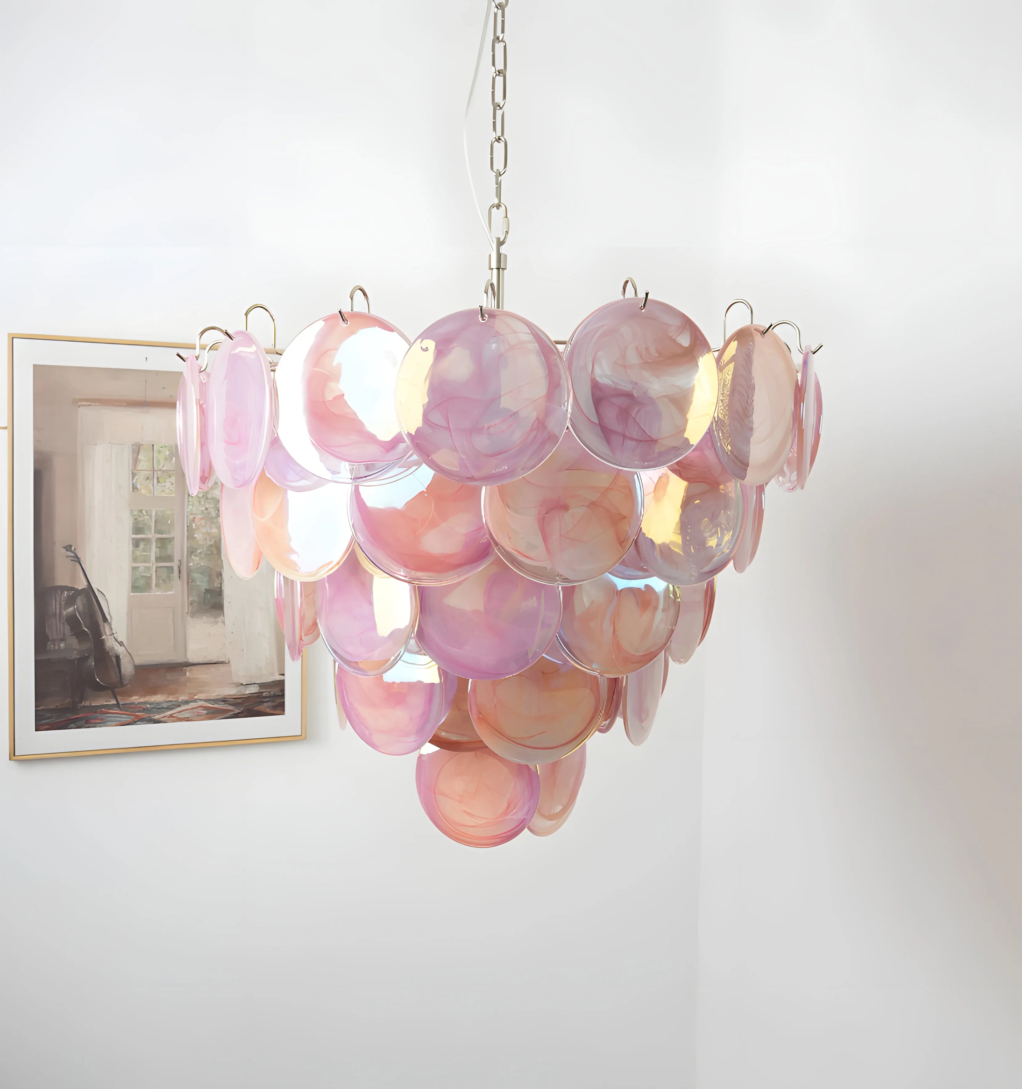 Pink Murano Disc Chandelier - Yiarolight