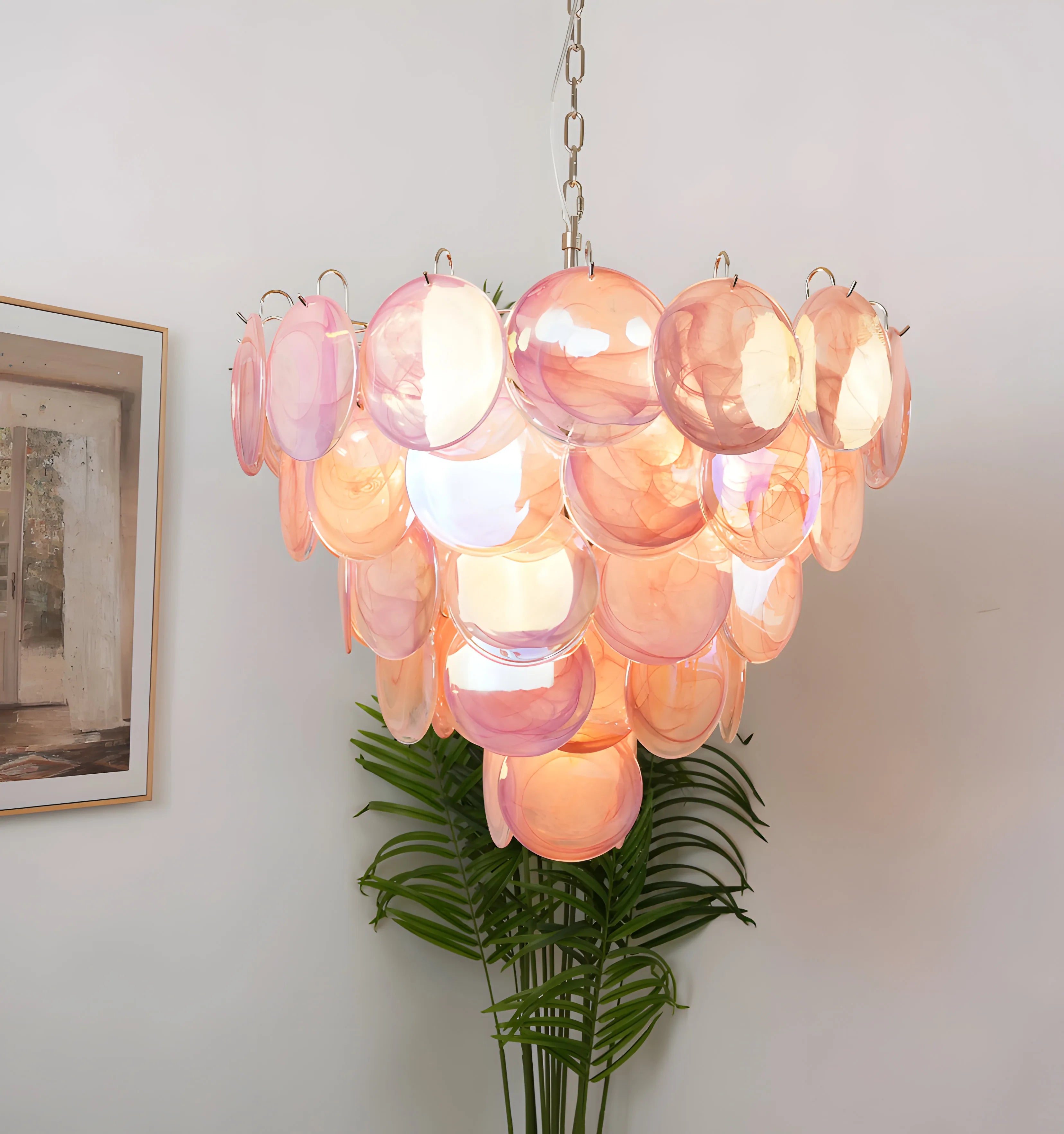 Pink Murano Disc Chandelier - Yiarolight