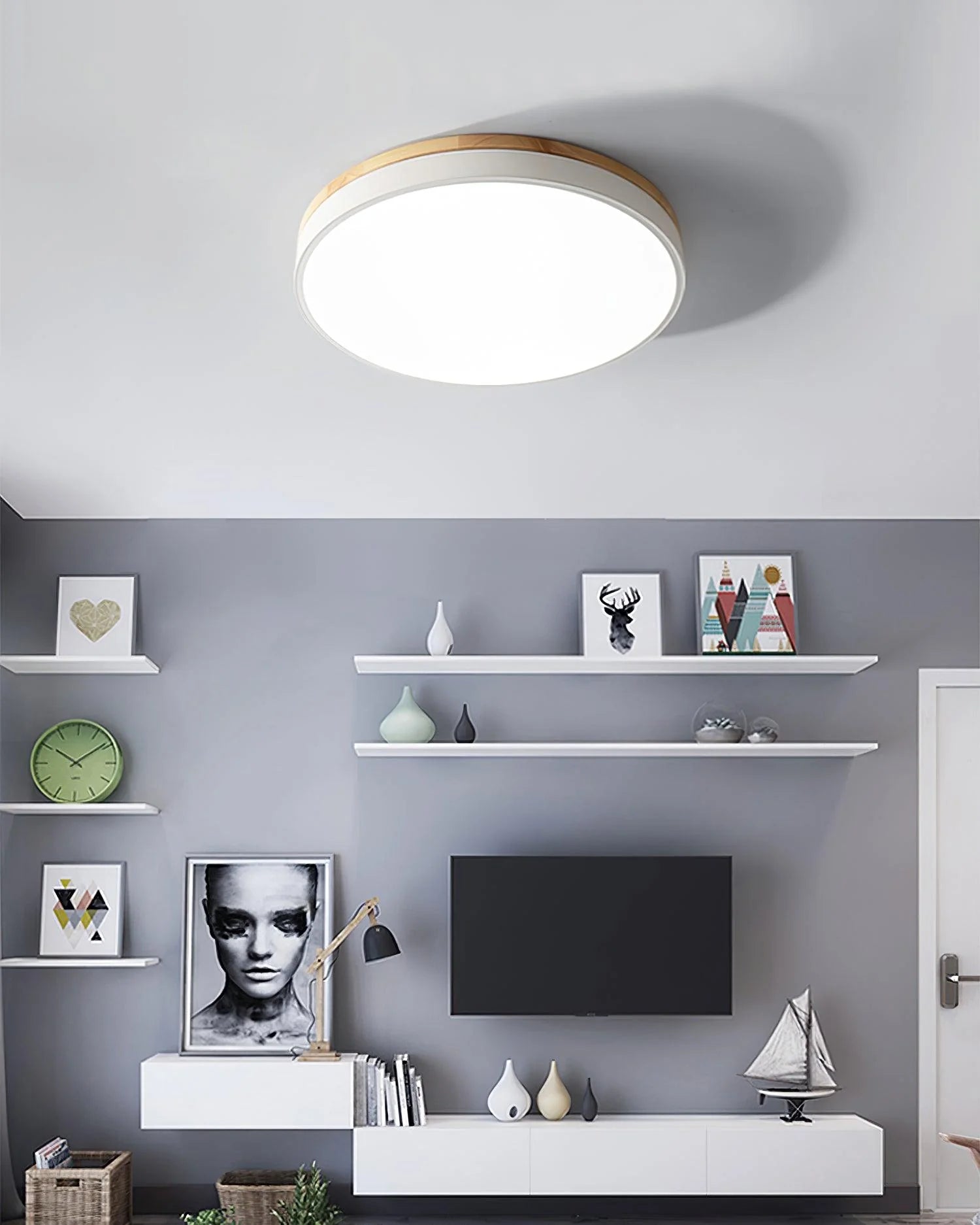 Round Wooden Ceiling Lamp - Auraolight