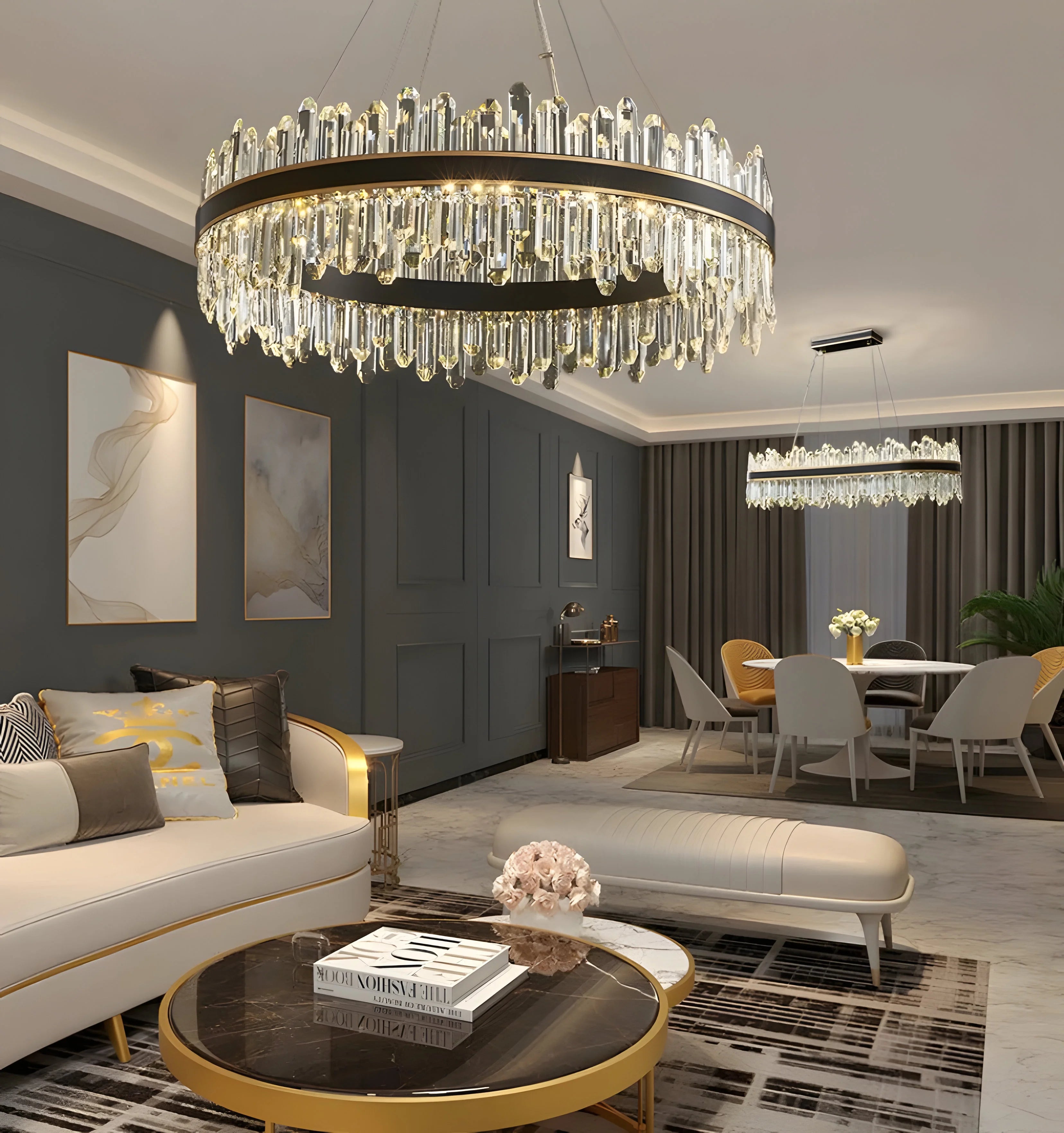 Royal Black Gold Ring Chandelier - Auraolight