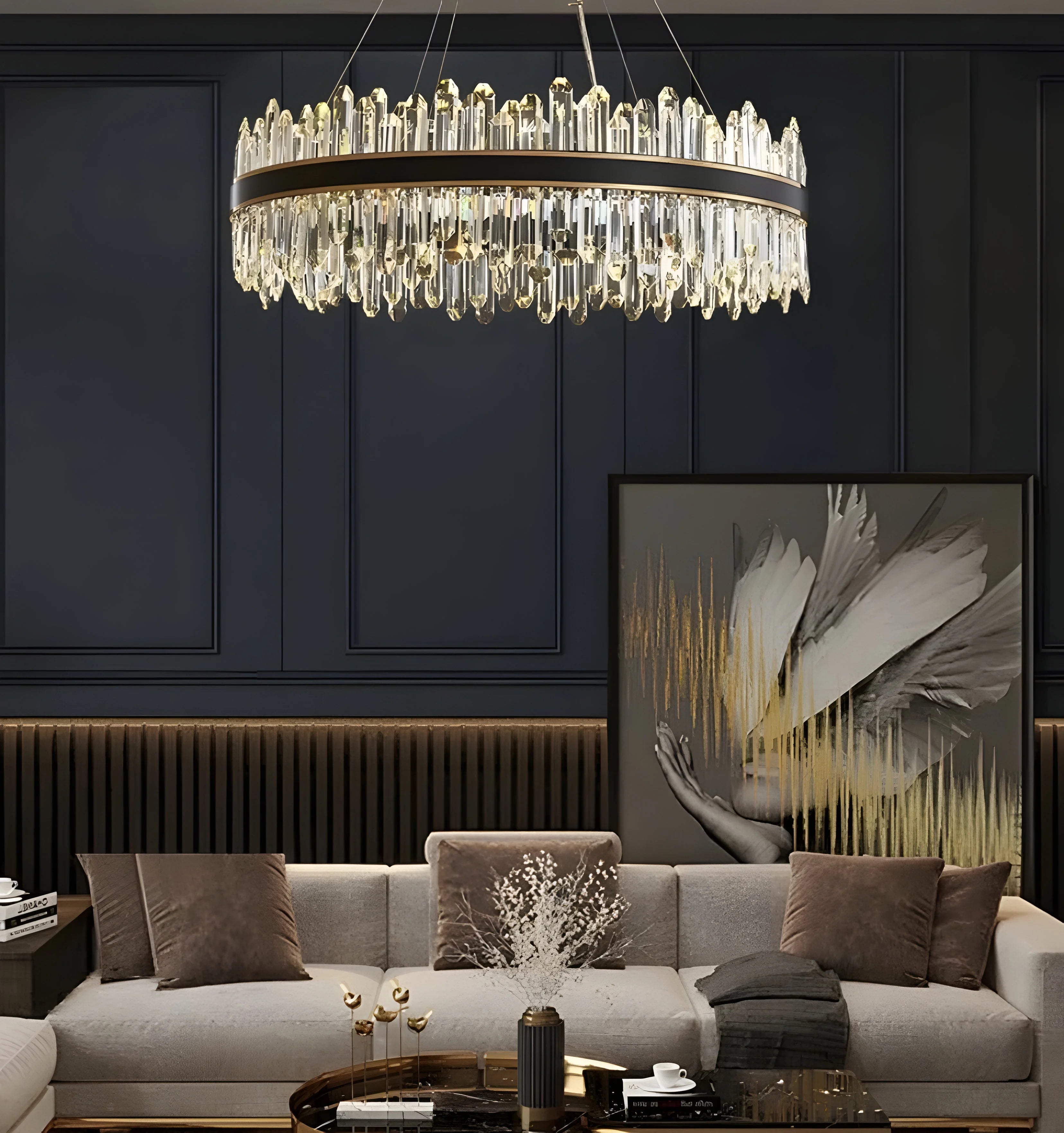 Royal Black Gold Ring Chandelier - Auraolight