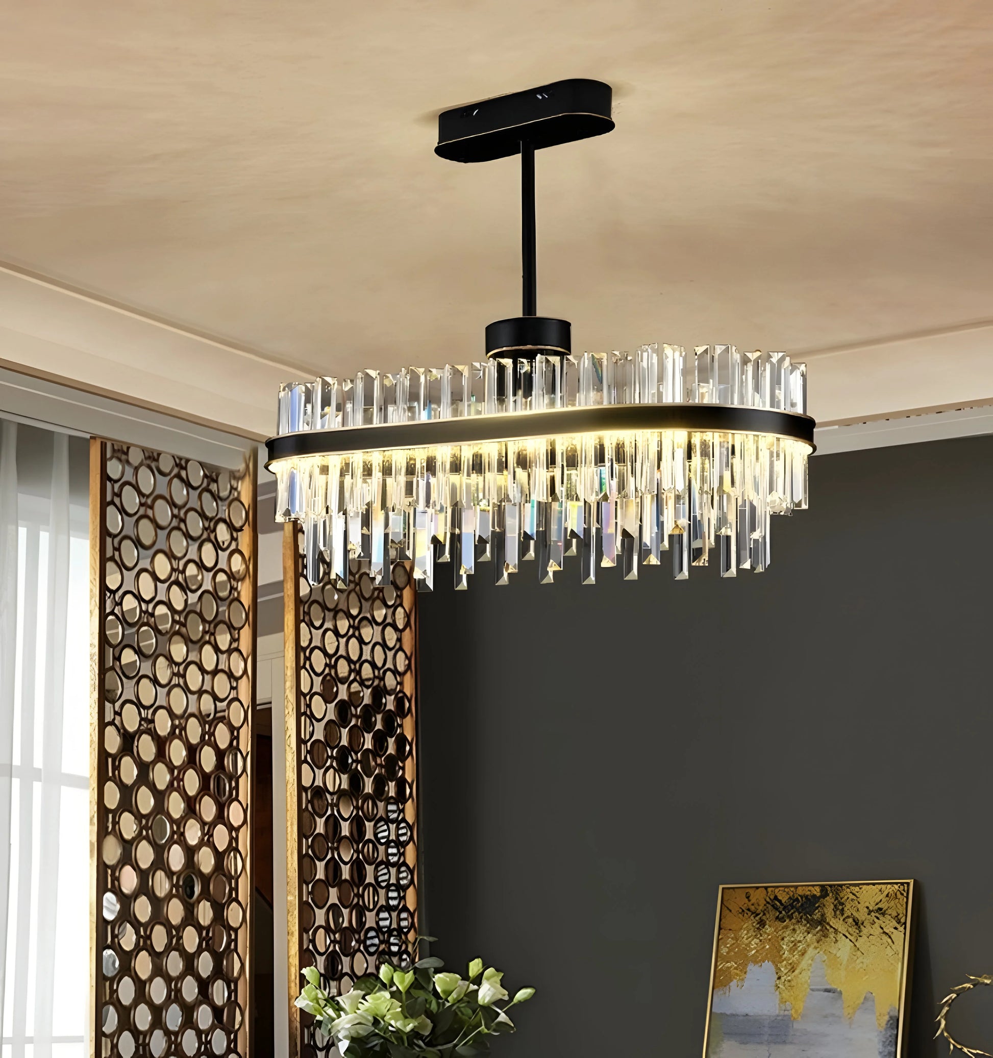 Royal Black Gold Ring Chandelier - Auraolight