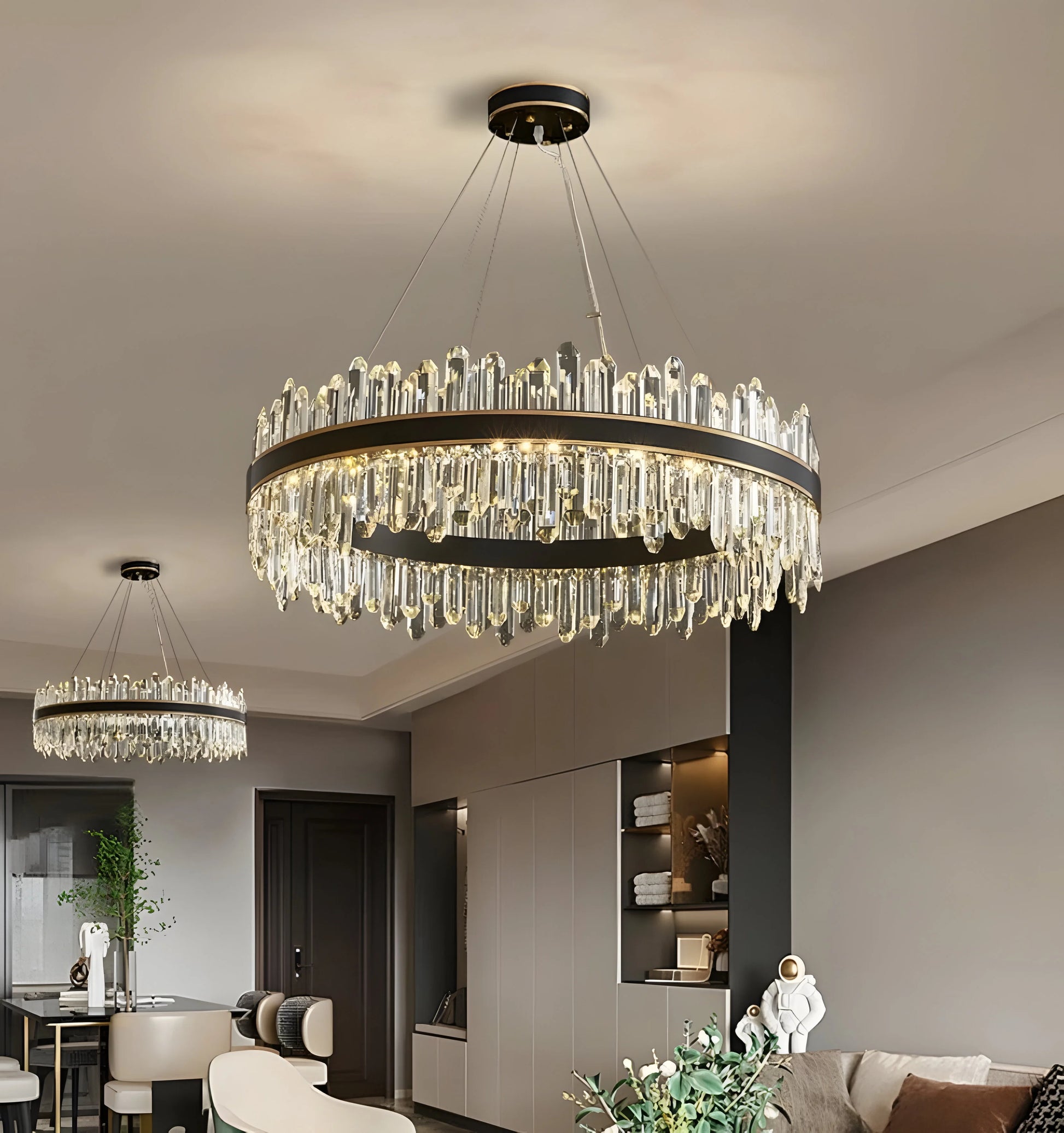 Royal Black Gold Ring Chandelier - Auraolight