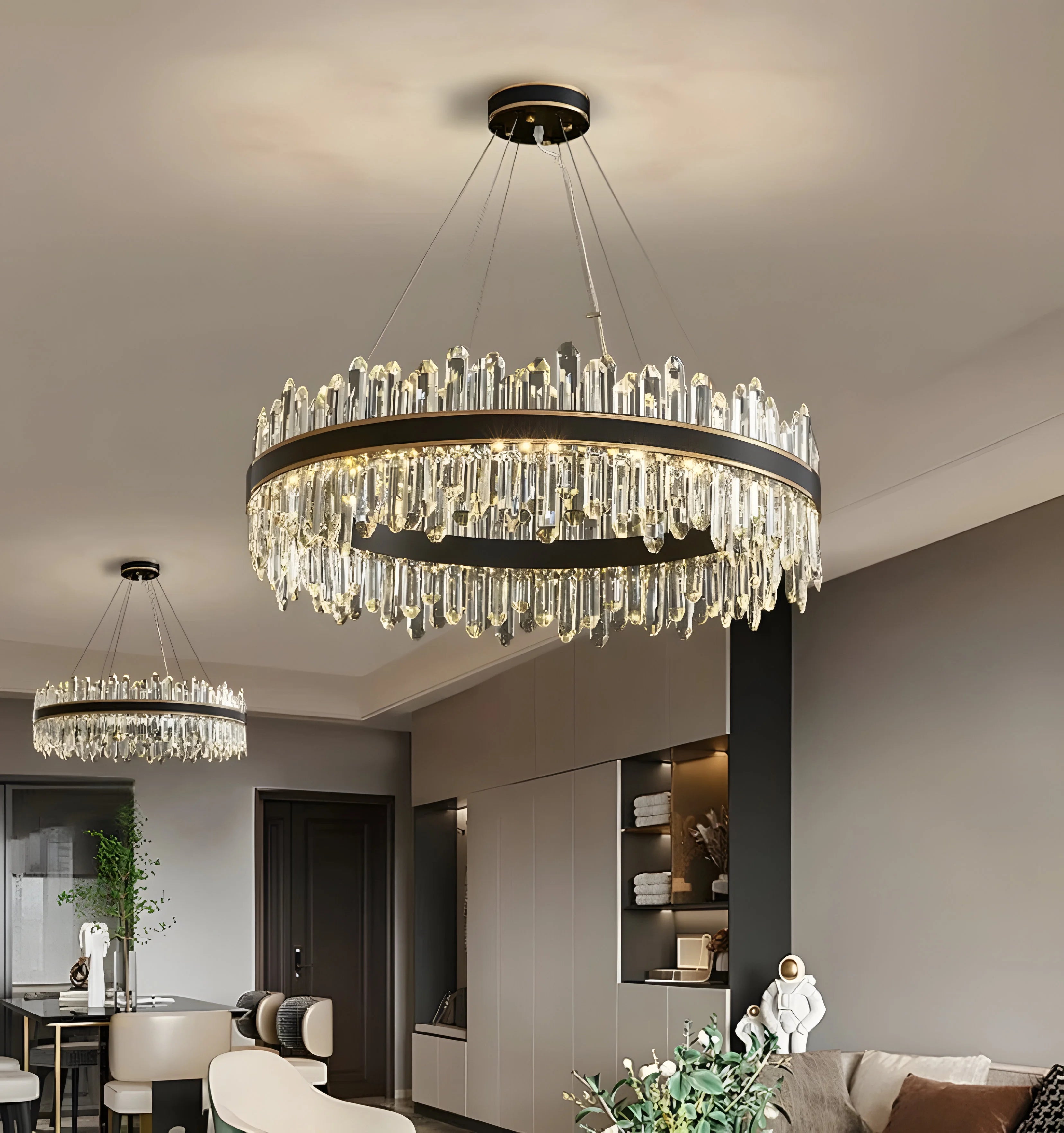 Royal Black Gold Ring Chandelier - Auraolight