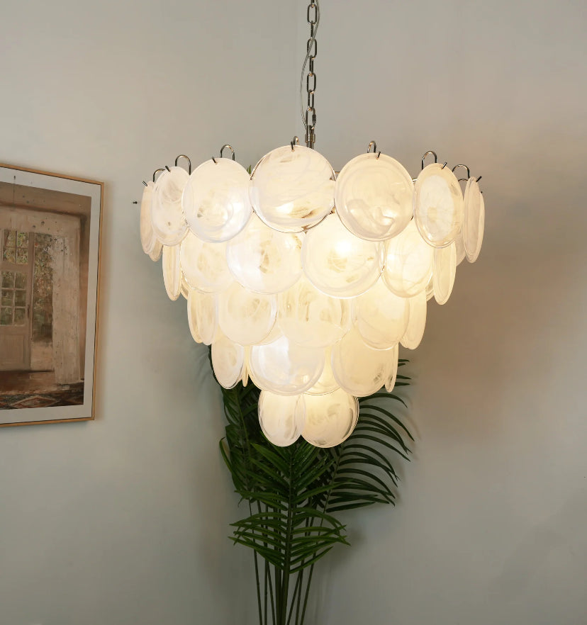 White Murano Disc Chandelier - Auraolight