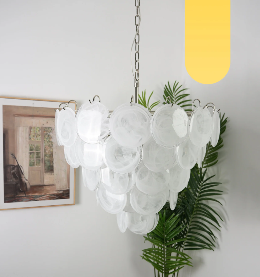 White Murano Disc Chandelier - Auraolight