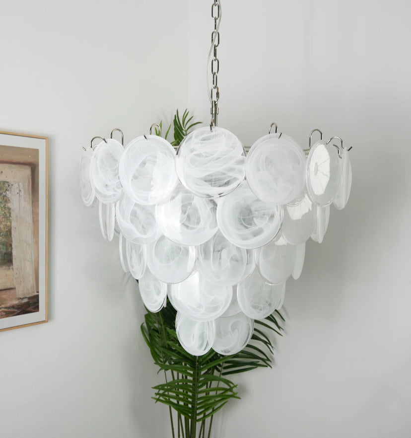White Murano Disc Chandelier - Auraolight