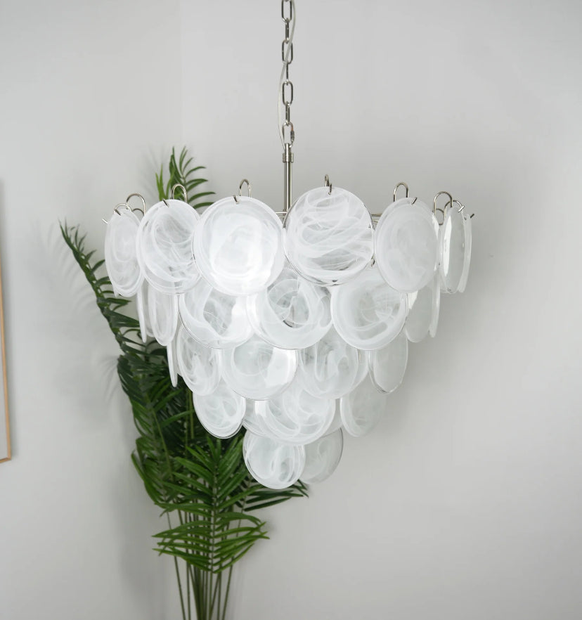 White Murano Disc Chandelier - Auraolight