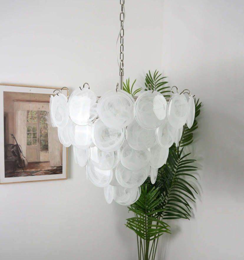 White Murano Disc Chandelier - Auraolight
