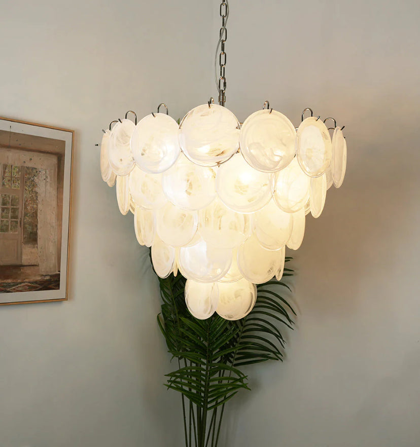 White Murano Disc Chandelier - Auraolight