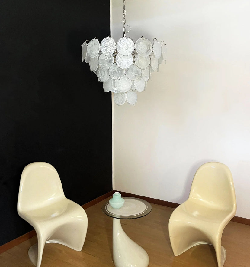 White Murano Disc Chandelier - Auraolight