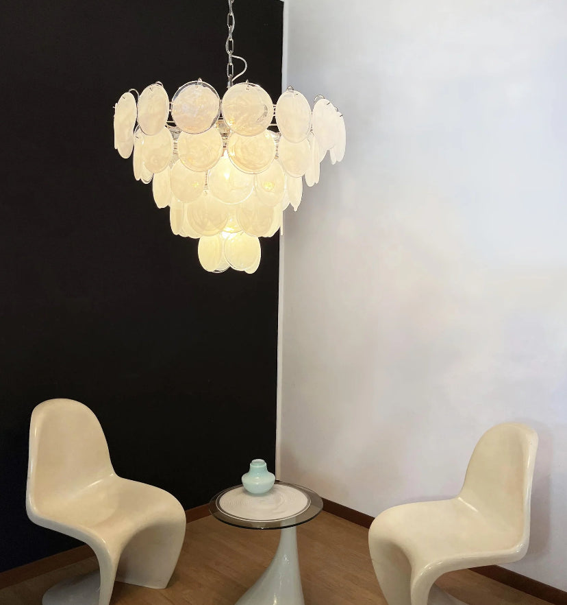 White Murano Disc Chandelier - Auraolight