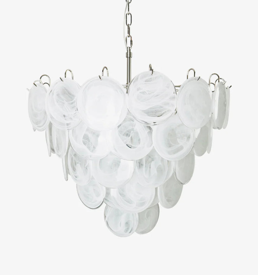 White Murano Disc Chandelier - Auraolight