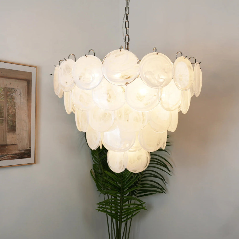 White Murano Disc Chandelier - Auraolight