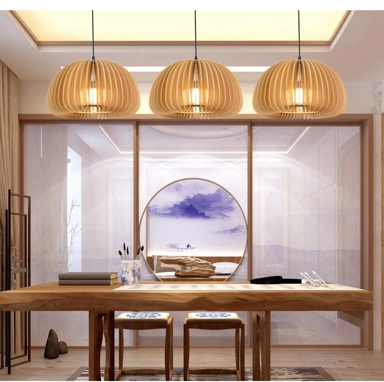 Wooden Pumpkin Pendant Light - Auraolight