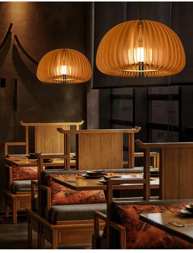 Wooden Pumpkin Pendant Light - Auraolight