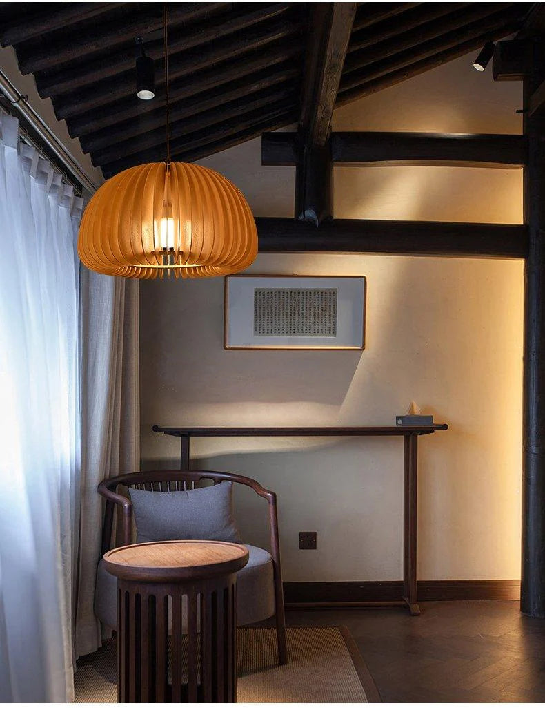 Wooden Pumpkin Pendant Light - Auraolight