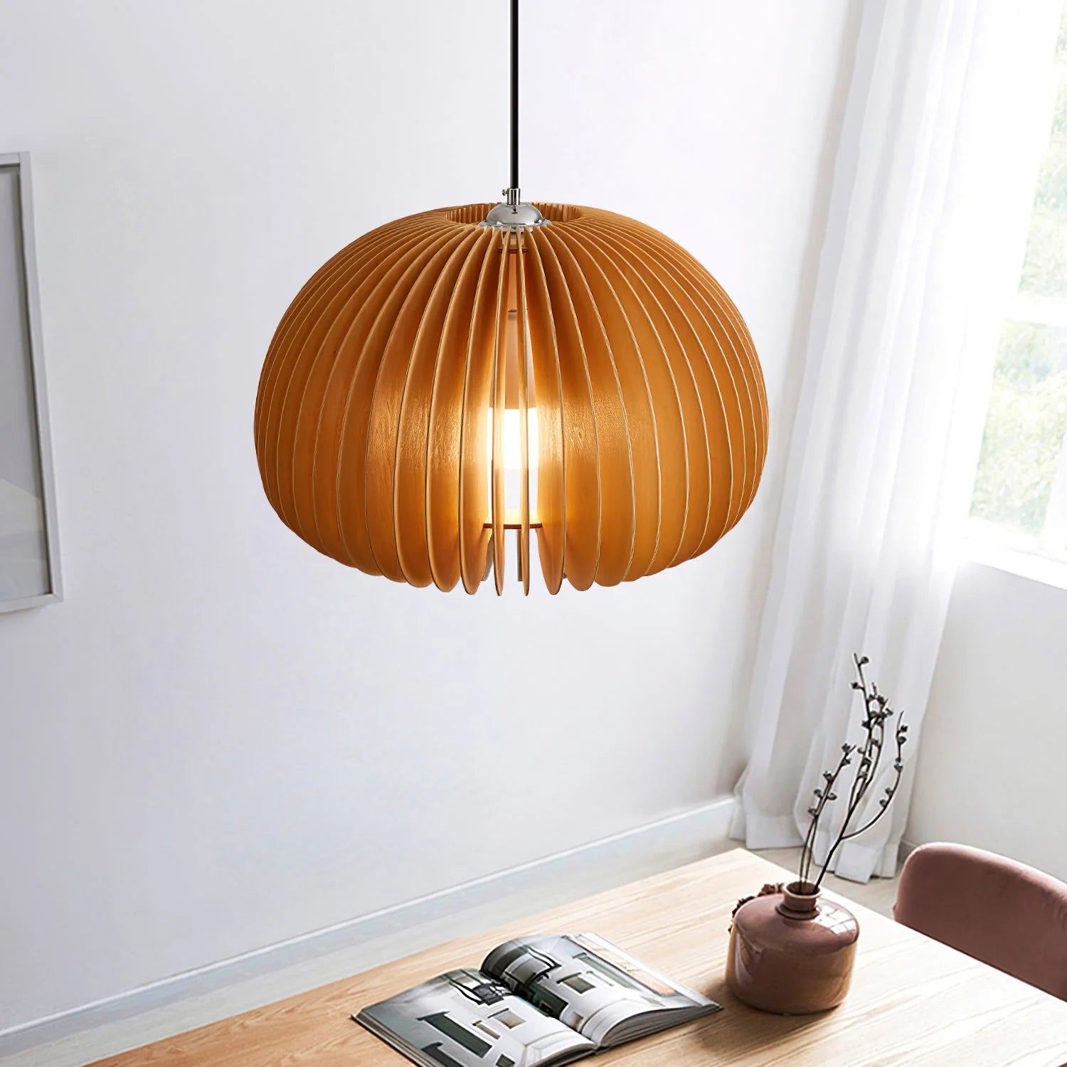 Wooden Pumpkin Pendant Light - Auraolight